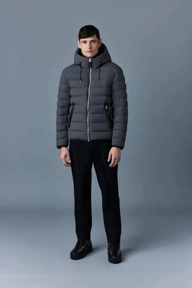 Light Down Jackets Men Mackage JACK Agile360 Stretch Light Down Jacket With Hood Carbon
