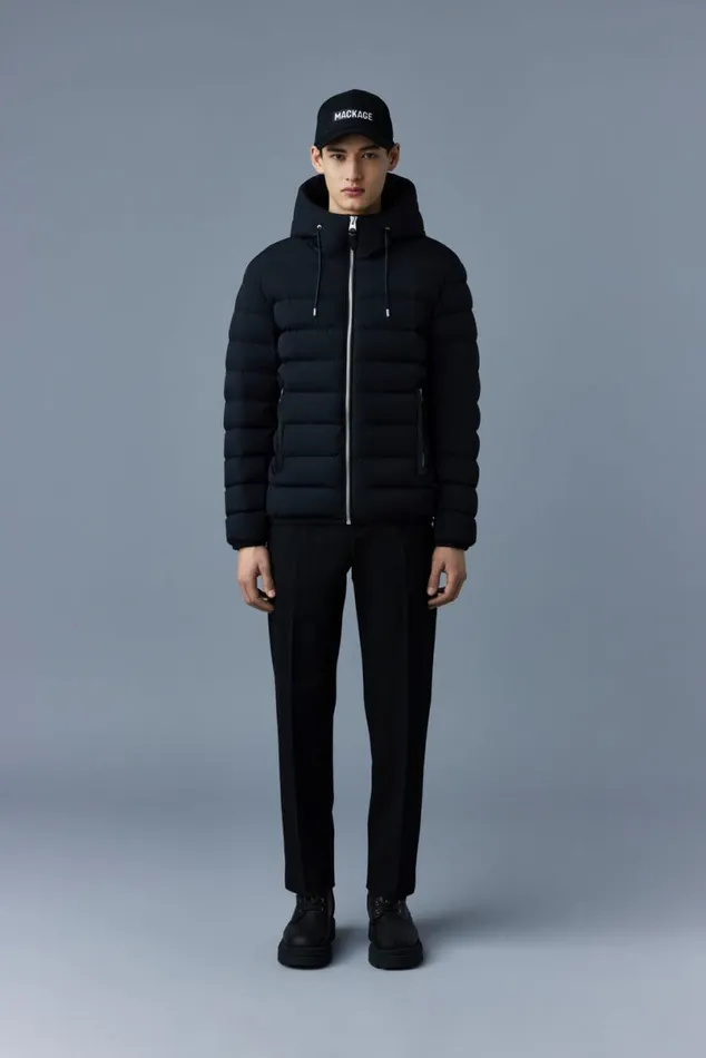 Light Down Jackets Men Mackage JACK Agile360 Stretch Light Down Jacket With Hood Carbon