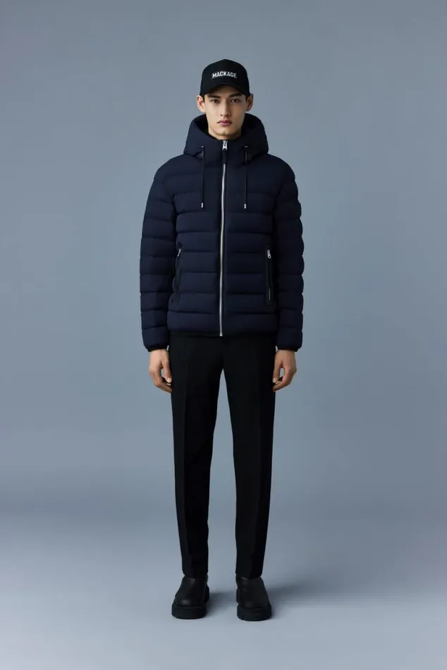 Light Down Jackets Men Mackage JACK Agile360 Stretch Light Down Jacket With Hood Carbon