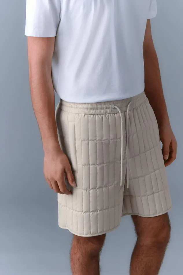 Light Down Jackets Men Mackage SEBASTIAN Vertical Quilted Shorts Cream
