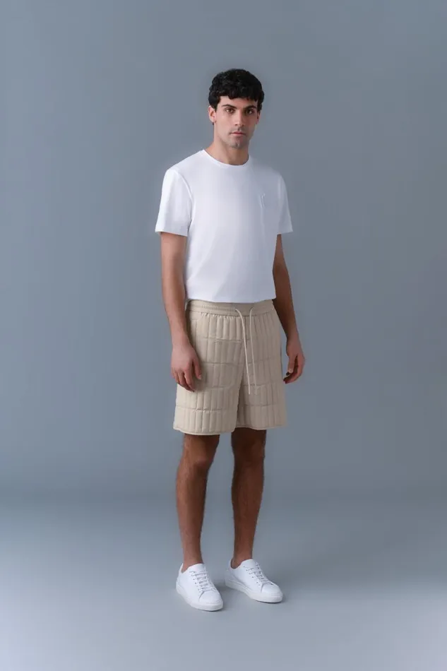 Light Down Jackets Men Mackage SEBASTIAN Vertical Quilted Shorts Cream