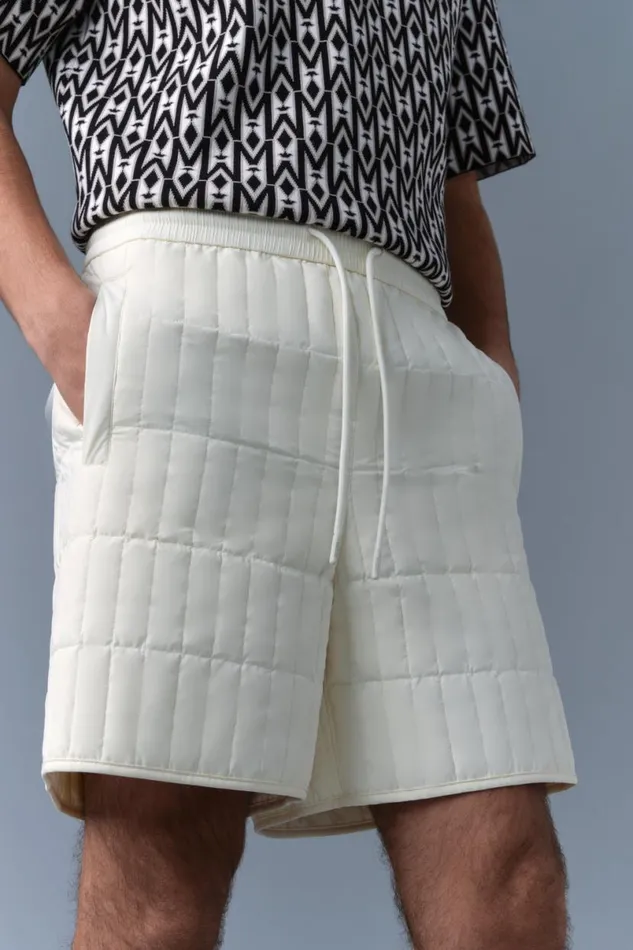 Light Down Jackets Men Mackage SEBASTIAN Vertical Quilted Shorts Cream