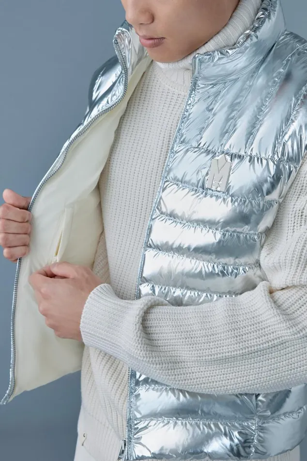 Light Down Jackets Men Mackage TITUSM Metallic Perpendicular Channel Quilt Down Vest Silver