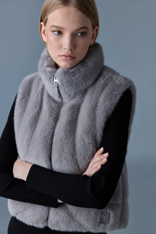 Light Down Jackets Women Mackage GINNY Brushed Fauxfur Vest Carbon Light Down Jackets Women Mackage GINNY Brushed Fauxfur Vest Carbon