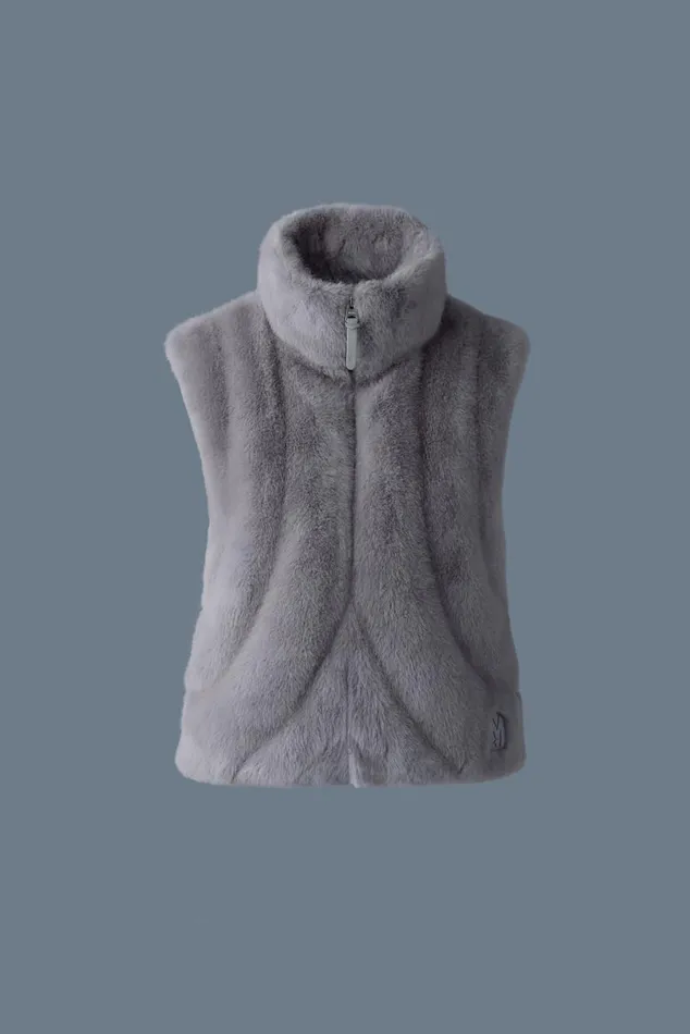 Light Down Jackets Women Mackage GINNY Brushed Fauxfur Vest Carbon Light Down Jackets Women Mackage GINNY Brushed Fauxfur Vest Carbon