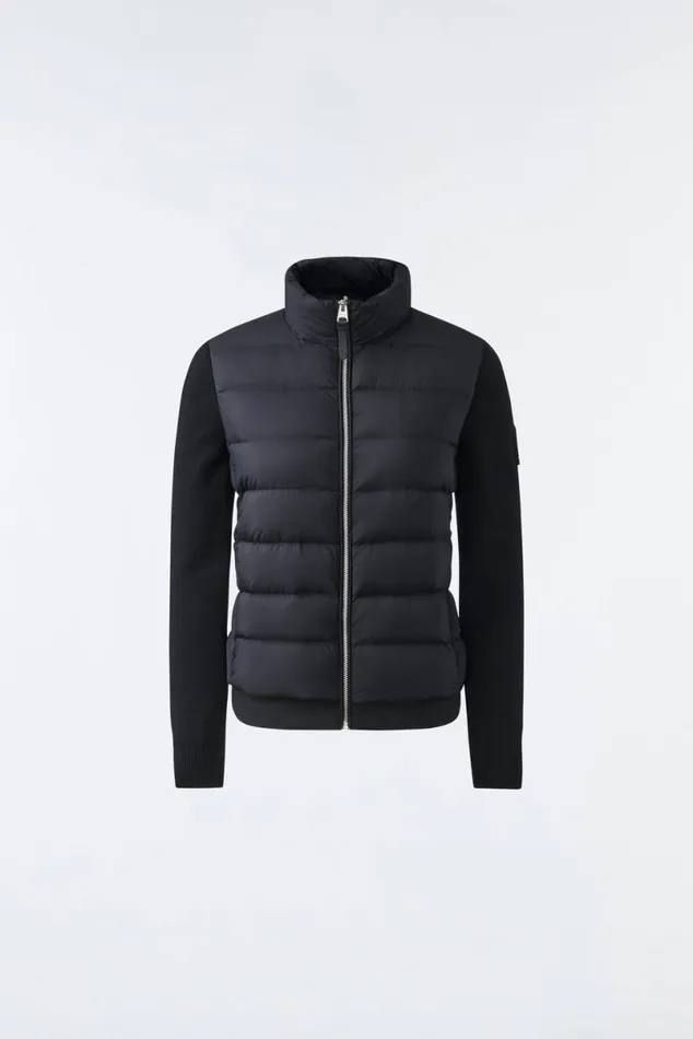 Light Down Jackets Women Mackage OCEANE Recycled Hybrid Jacket With Rib Knit Sleeves Black