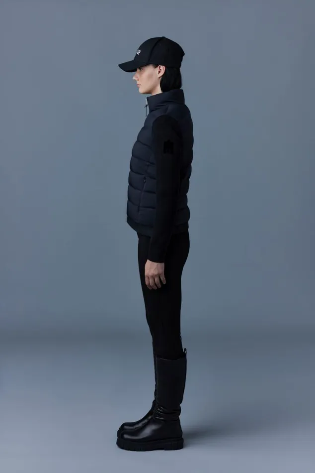 Light Down Jackets Women Mackage OCEANE Recycled Hybrid Jacket With Rib Knit Sleeves Black