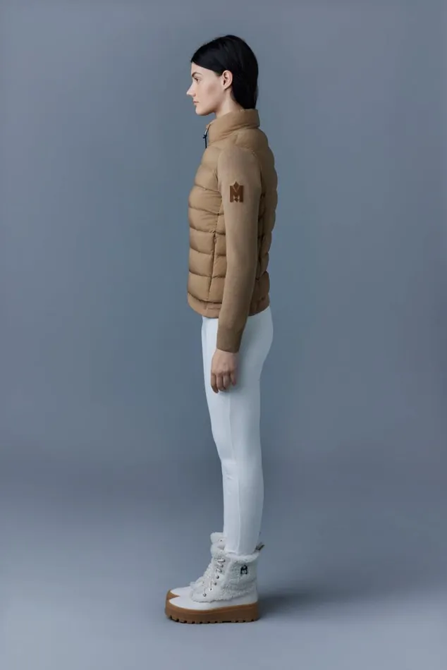 Light Down Jackets Women Mackage OCEANE Recycled Hybrid Jacket With Rib Knit Sleeves Black