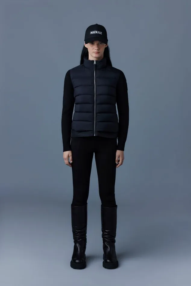 Light Down Jackets Women Mackage OCEANE Recycled Hybrid Jacket With Rib Knit Sleeves Black