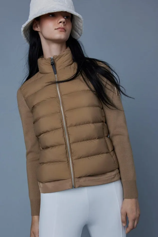 Light Down Jackets Women Mackage OCEANE Recycled Hybrid Jacket With Rib Knit Sleeves Black