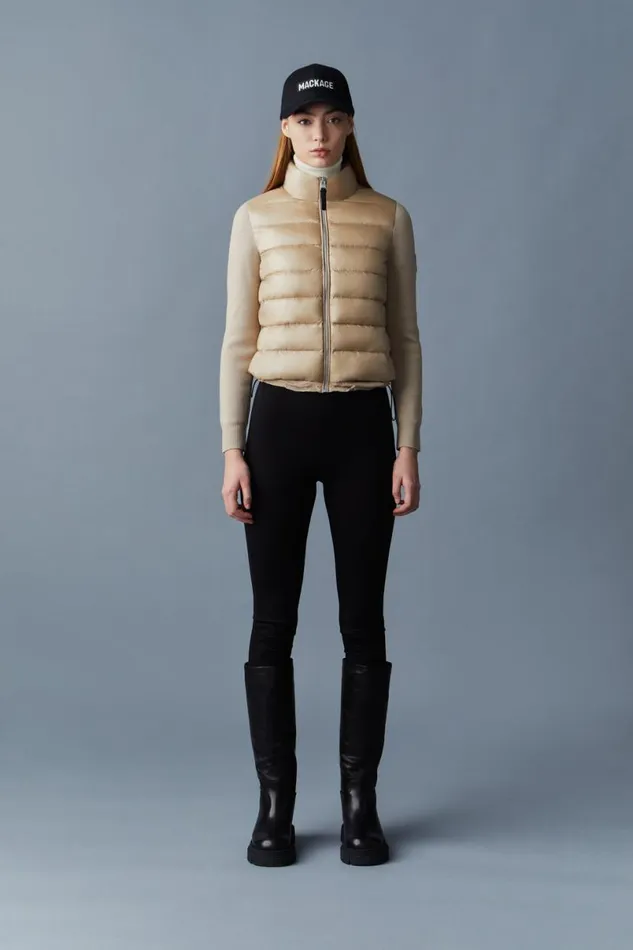 Light Down Jackets Women Mackage OCEANE Recycled Hybrid Jacket With Rib Knit Sleeves Black