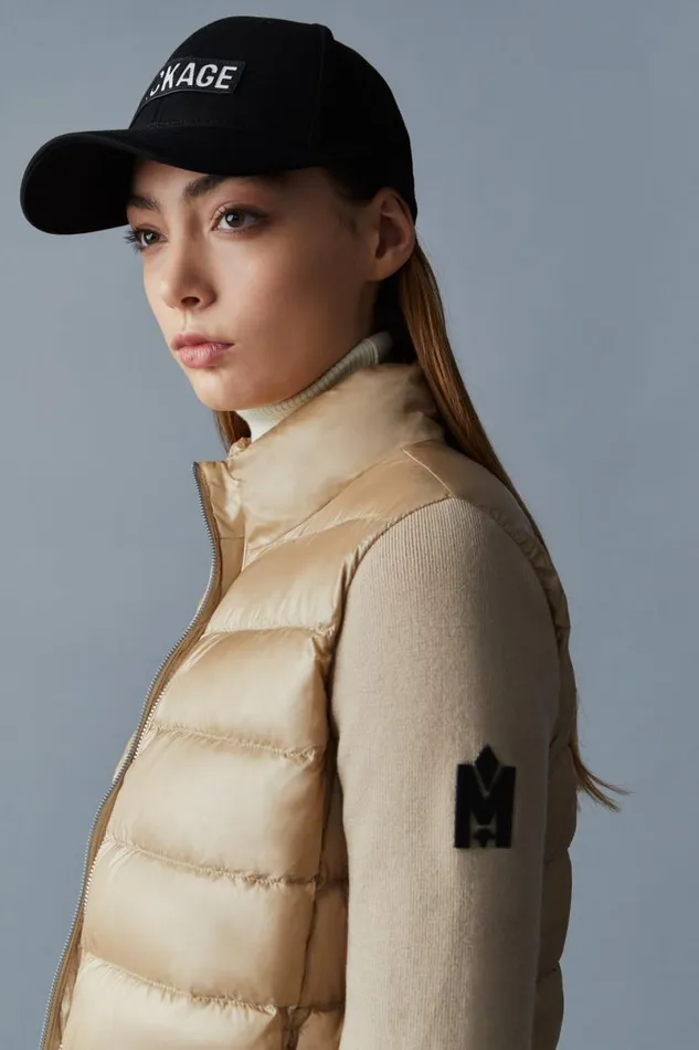 Light Down Jackets Women Mackage OCEANE Recycled Hybrid Jacket With Rib Knit Sleeves Black