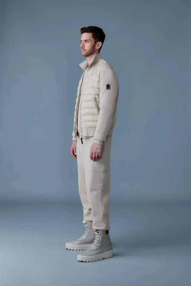 Light Jackets Men Mackage COLLINR Nano Down Mixed Media Bomber Jacket Cream Light Jackets Men Mackage COLLINR Nano Down Mixed Media Bomber Jacket Cream