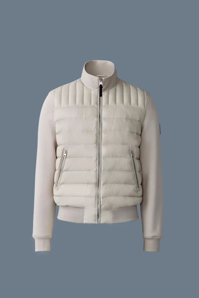 Light Jackets Men Mackage COLLINR Nano Down Mixed Media Bomber Jacket Cream Light Jackets Men Mackage COLLINR Nano Down Mixed Media Bomber Jacket Cream