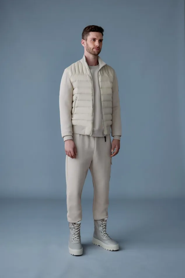 Light Jackets Men Mackage COLLINR Nano Down Mixed Media Bomber Jacket Cream Light Jackets Men Mackage COLLINR Nano Down Mixed Media Bomber Jacket Cream