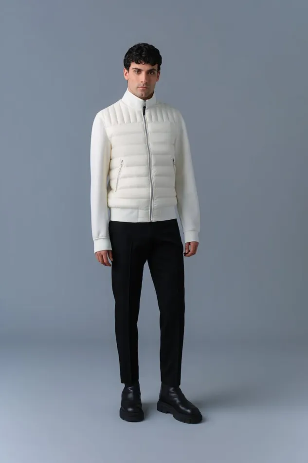 Light Jackets Men Mackage COLLINR Nano Down Mixed Media Bomber Jacket Cream Light Jackets Men Mackage COLLINR Nano Down Mixed Media Bomber Jacket Cream