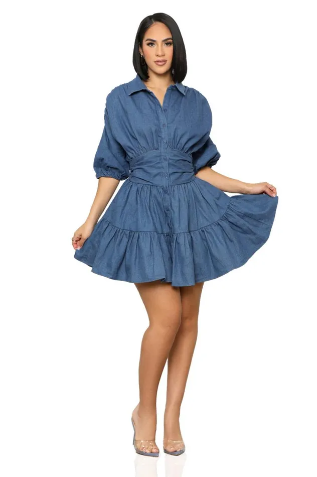 Lilly039s Kloset Denim Women Chic Chambray Baby Doll Dress