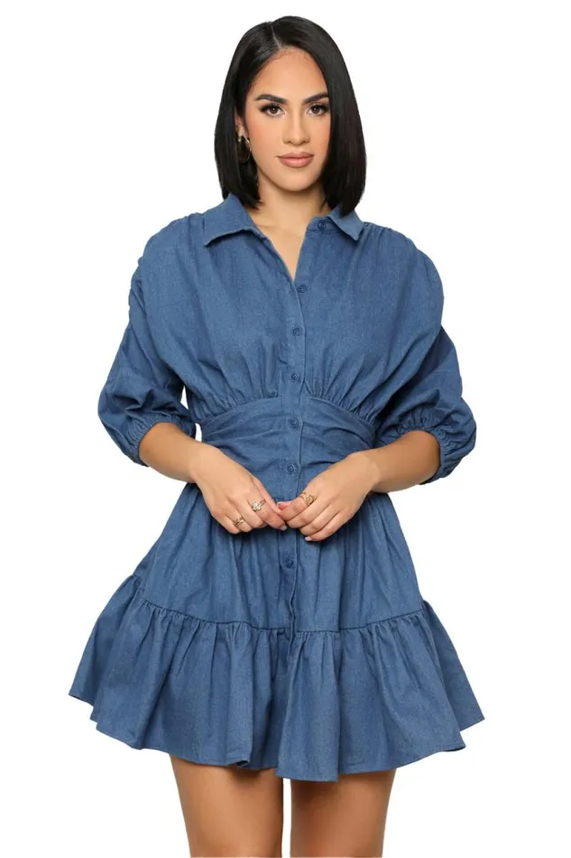 Lilly039s Kloset Denim Women Chic Chambray Baby Doll Dress