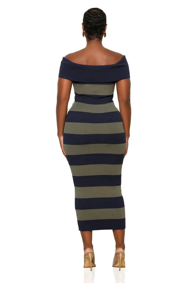 Lilly039s Kloset Dresses Women Fall In Love Stripe Off The Shoulder Dress OliveNavy