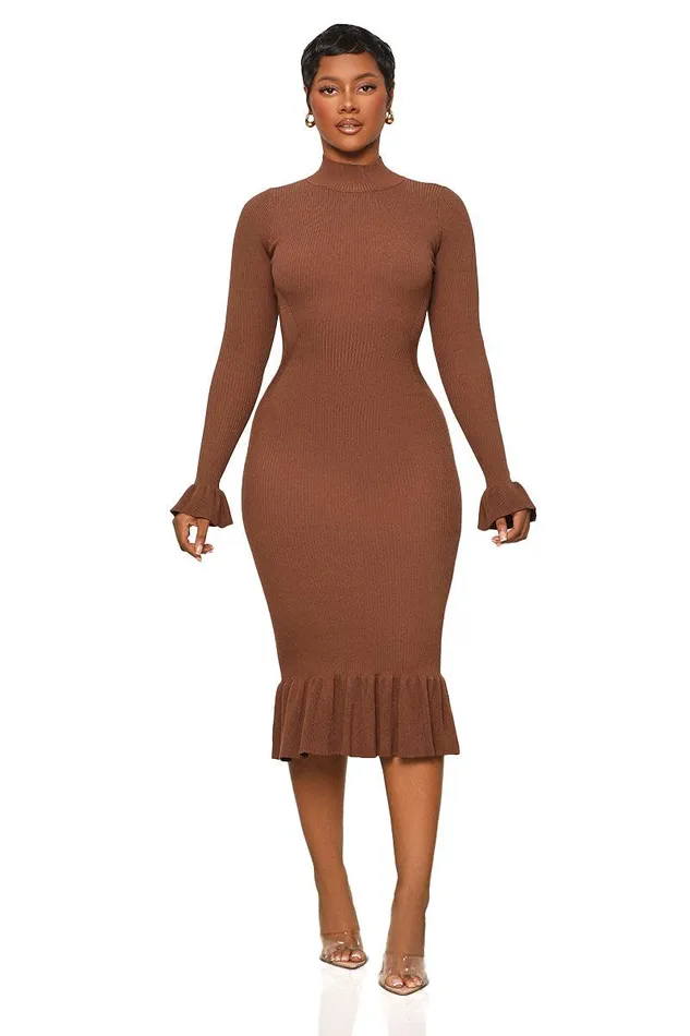 Lilly039s Kloset Dresses Women No Frills High Neck Midi Dress Brown FINAL SALE
