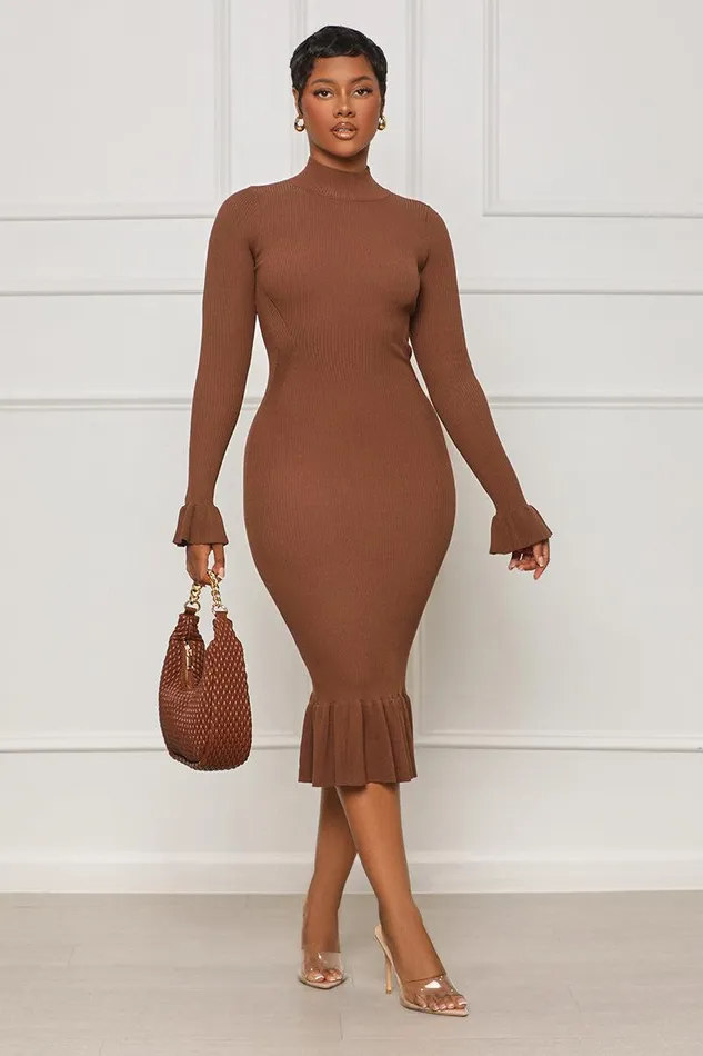 Lilly039s Kloset Dresses Women No Frills High Neck Midi Dress Brown FINAL SALE