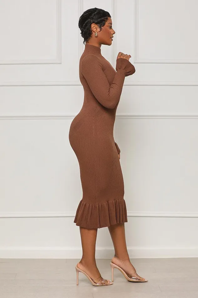Lilly039s Kloset Dresses Women No Frills High Neck Midi Dress Brown FINAL SALE