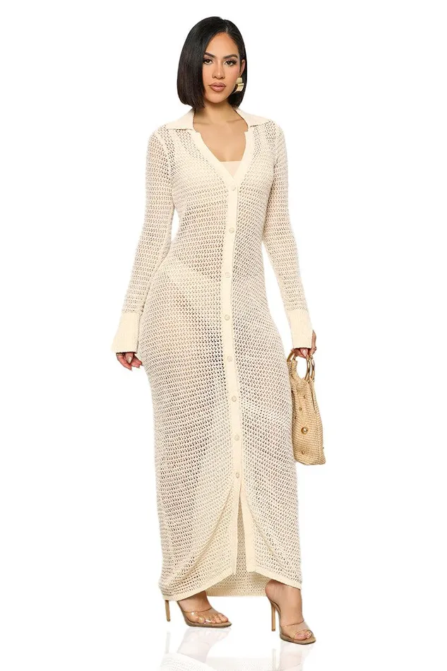 Lilly039s Kloset Dresses Women Take A Splash Knit Maxi Dress CreamFINAL SALE