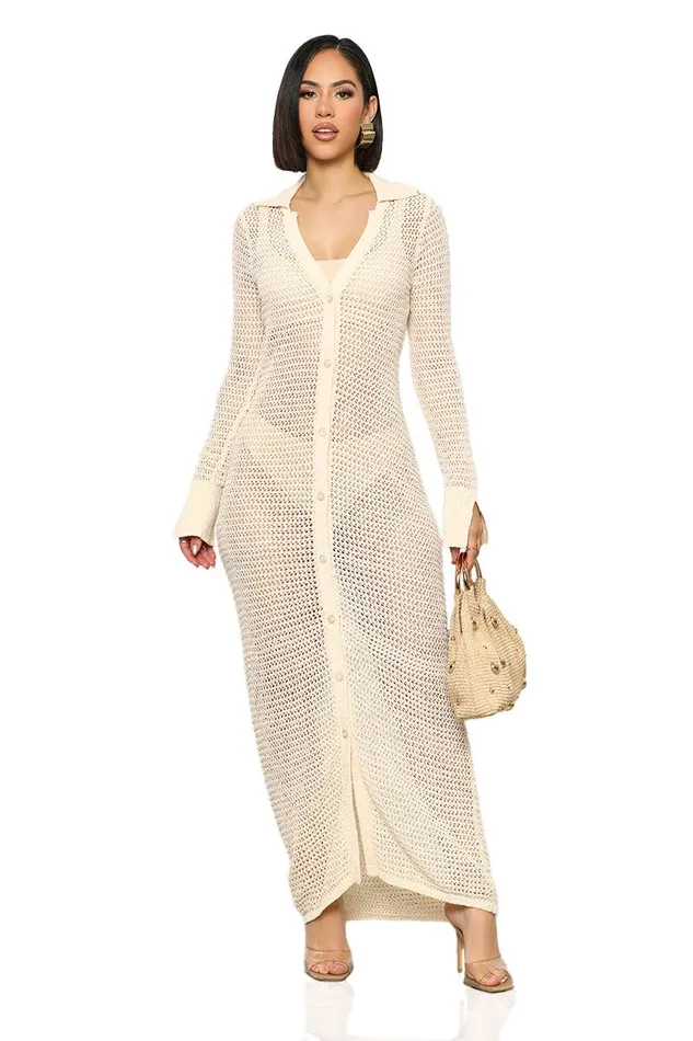 Lilly039s Kloset Dresses Women Take A Splash Knit Maxi Dress CreamFINAL SALE