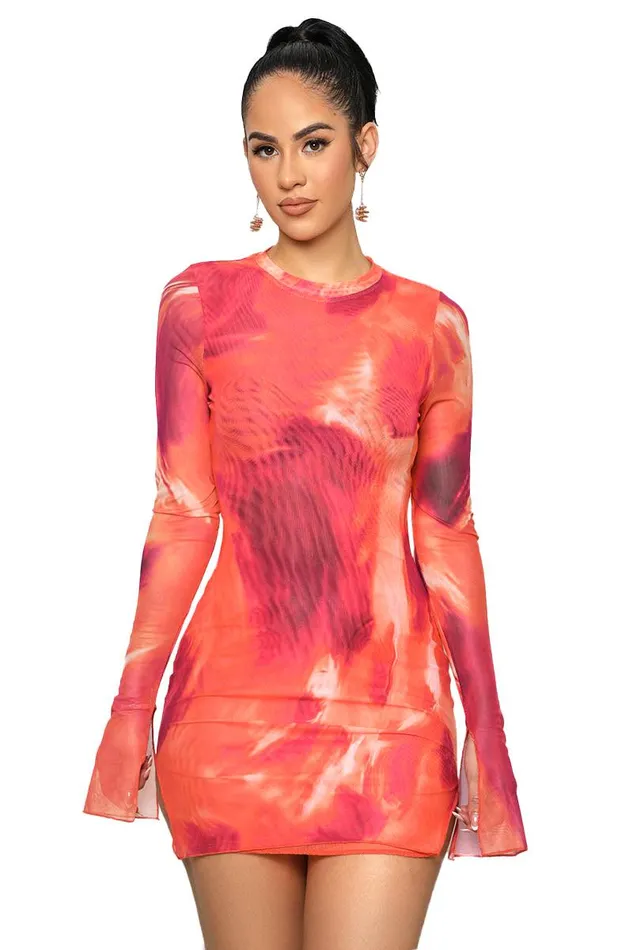 Lilly039s Kloset Dresses Women Vibrant Aura Mesh Mini Dress Orange Multi FINAL SALE
