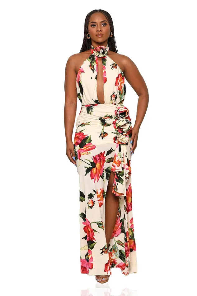 Lilly039s Kloset Dresses Women Your Favorite Flower Maxi Dress Cream Multi FINAL SALE