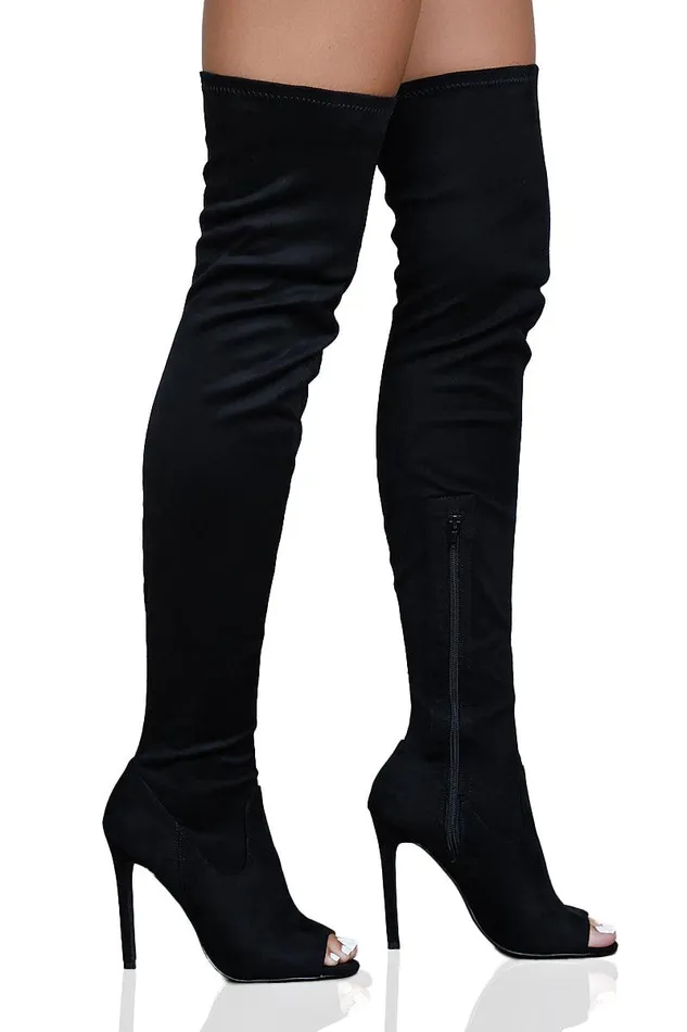 Lilly039s Kloset Heels Women Lori Thigh High Peep Toe Boot Chestnut FINAL SALE