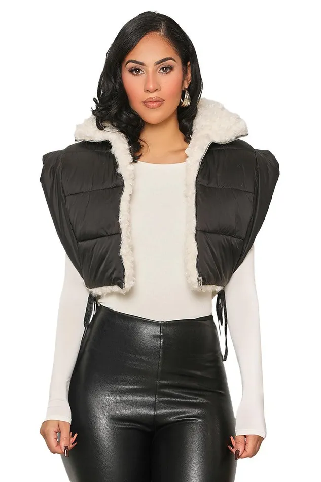 Lilly039s Kloset Jackets and Coats Women Cant Forget Sherpa Lined Crop Vest Black FINAL SALE