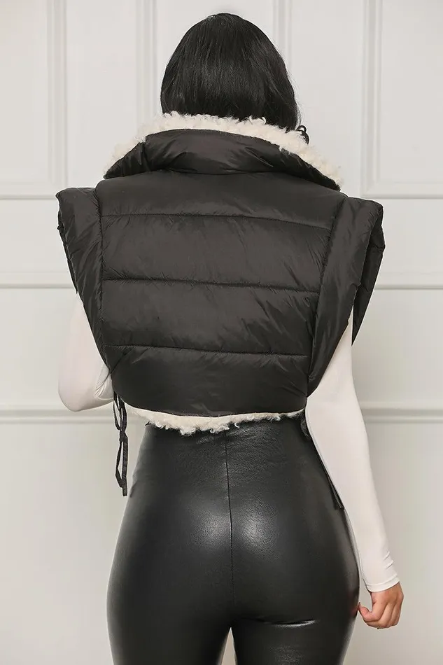 Lilly039s Kloset Jackets and Coats Women Cant Forget Sherpa Lined Crop Vest Black FINAL SALE