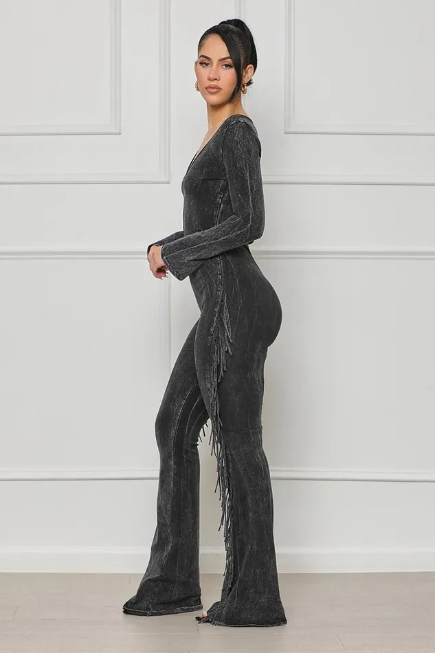 Lilly039s Kloset Jumpsuits and Rompers Women Houston Girl Fringe Jumpsuit Black Acid Wash