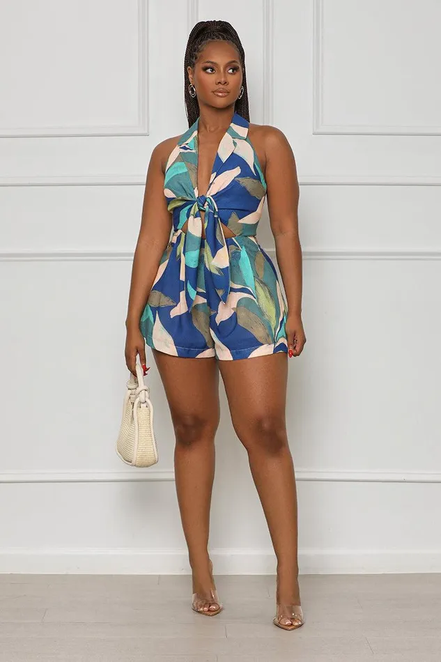 Lilly039s Kloset Jumpsuits and Rompers Women Safari Ride Cut Out Romper Blue Multi