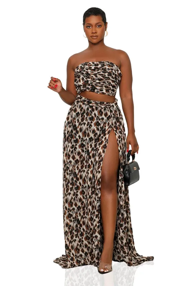 Lilly039s Kloset Sets Women Keep It Wild Leopard Maxi Skirt Set