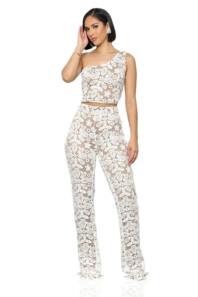 Lilly039s Kloset Sets Women Lace Me Up Pants Set CreamFINAL SALE