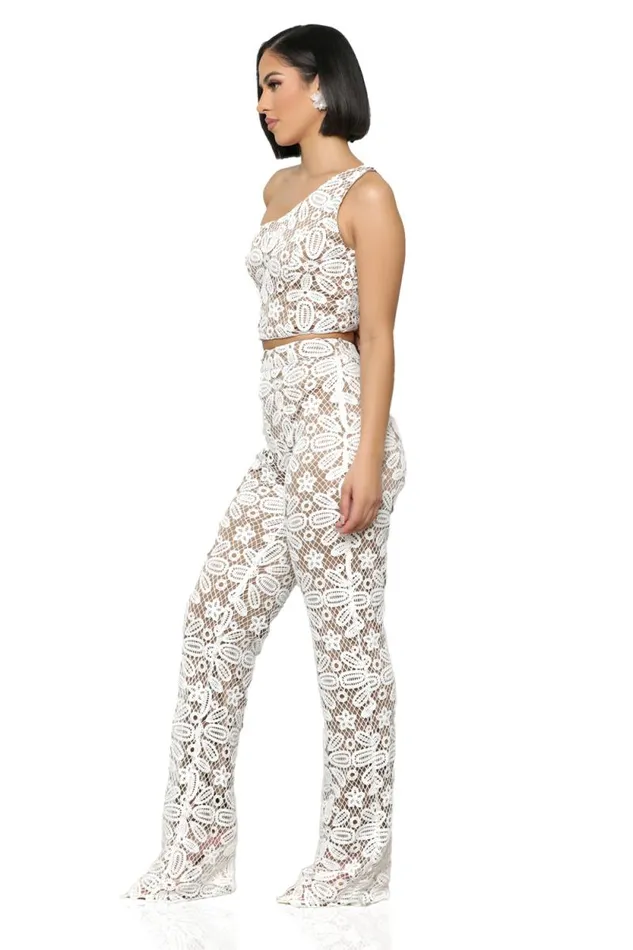 Lilly039s Kloset Sets Women Lace Me Up Pants Set CreamFINAL SALE