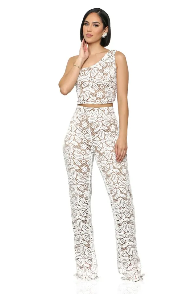 Lilly039s Kloset Sets Women Lace Me Up Pants Set CreamFINAL SALE