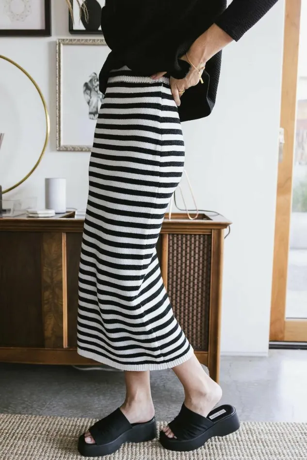 Lily Striped Knit Skirt White Women Bohme Skirts