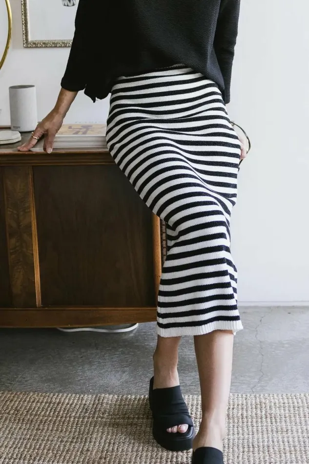 Lily Striped Knit Skirt White Women Bohme Skirts