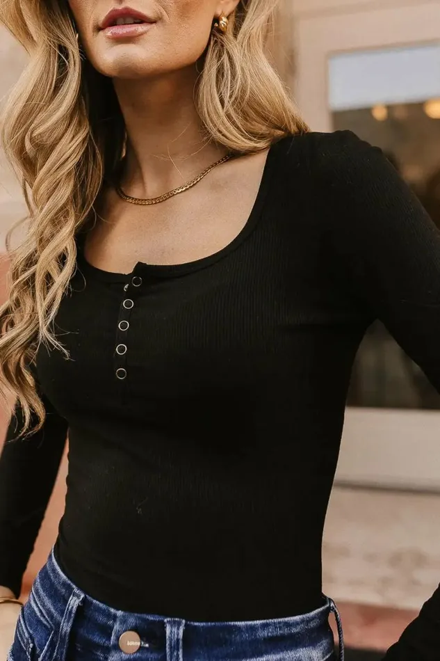 Lindon Ribbed Bodysuit In Black Black Women Bohme Tees and Tanks