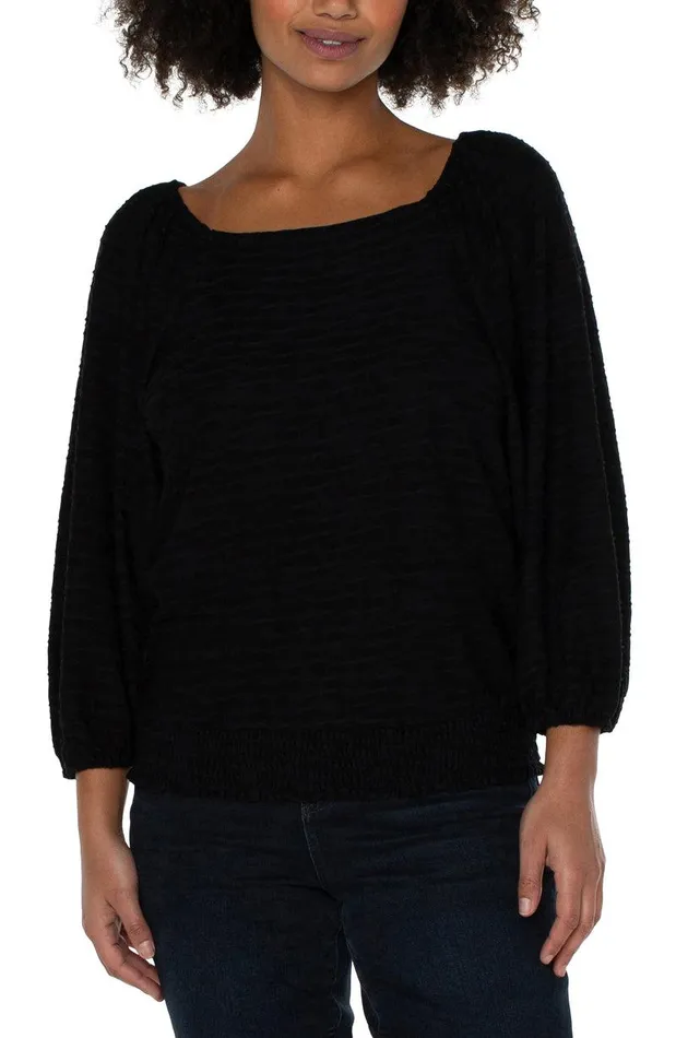 Liverpool Los Angeles 34 PUFF SLEEVE SQUARE NECK TOP Black Women WOVEN TOPS