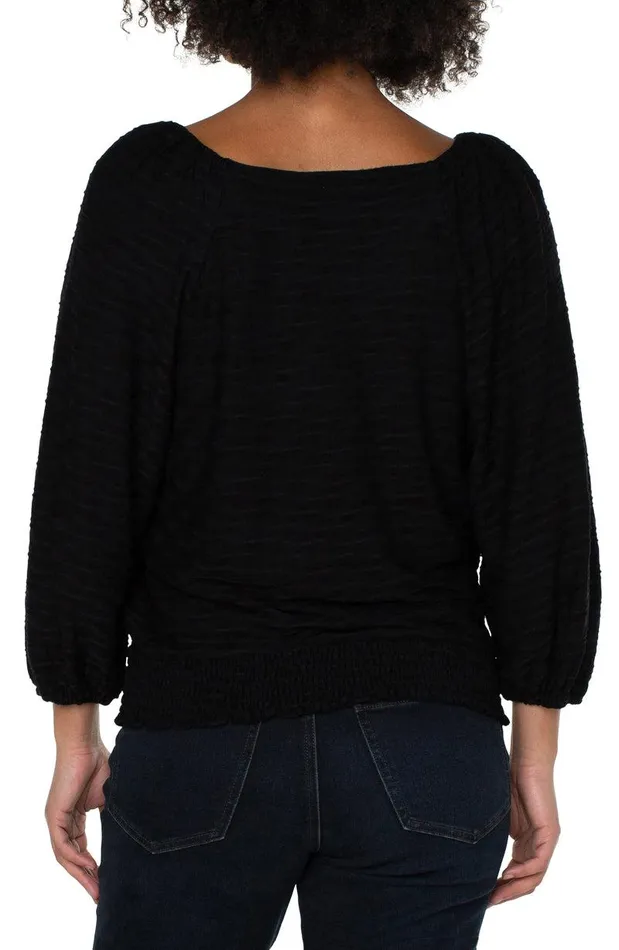 Liverpool Los Angeles 34 PUFF SLEEVE SQUARE NECK TOP Black Women WOVEN TOPS
