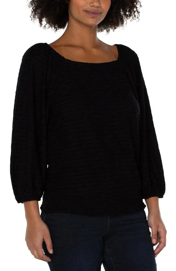 Liverpool Los Angeles 34 PUFF SLEEVE SQUARE NECK TOP Black Women WOVEN TOPS