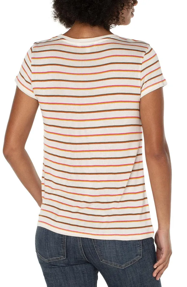 Liverpool Los Angeles CREW NECK KNIT TEE Multi Color Stripe Women TSHIRTS