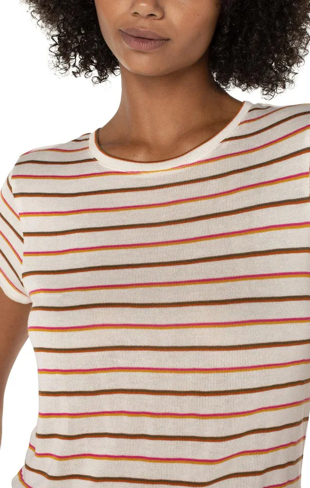 Liverpool Los Angeles CREW NECK KNIT TEE Multi Color Stripe Women TSHIRTS