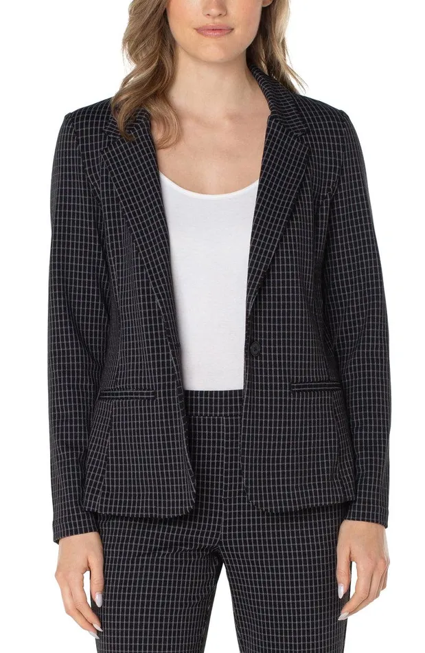Liverpool Los Angeles FITTED BLAZER Black White Grid Plaid Women BLAZERS