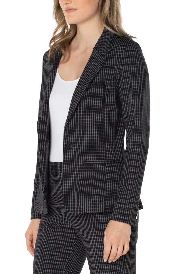 Liverpool Los Angeles FITTED BLAZER Black White Grid Plaid Women BLAZERS