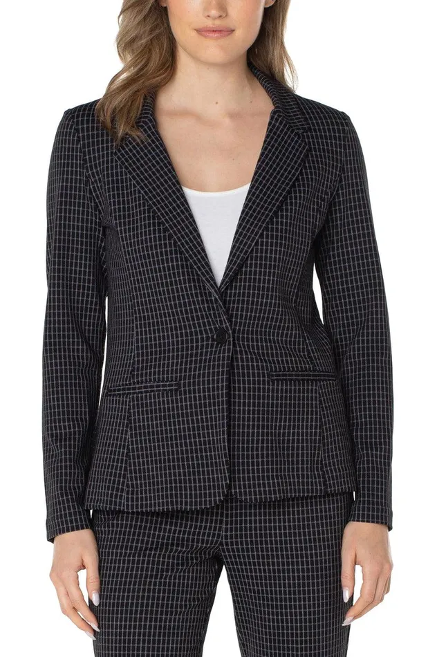 Liverpool Los Angeles FITTED BLAZER Black White Grid Plaid Women BLAZERS